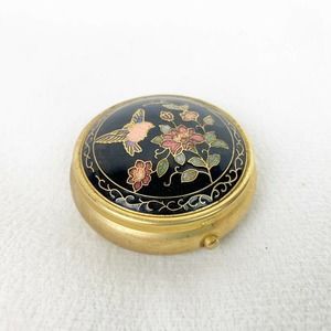 Vintage Bird Flower Enamel Cloisonné Pill Box